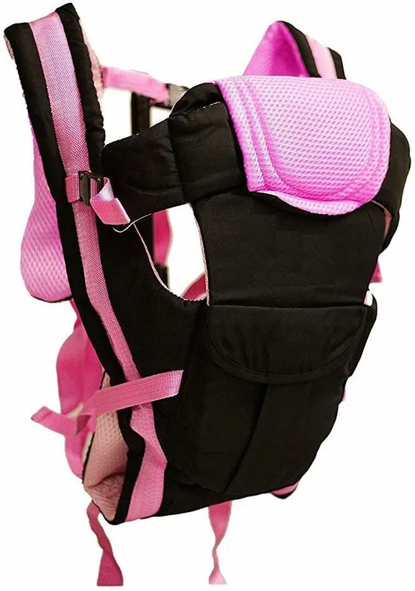 Whitecloud_Adjustable_4-In-1_Baby_Carrier_Front_Carry_Bag_With_Head_Support_And_Buckle_Straps_With_Waist_Belt_Baby_Carrier_Black,_Pink,_Front_Carry_Facing_In