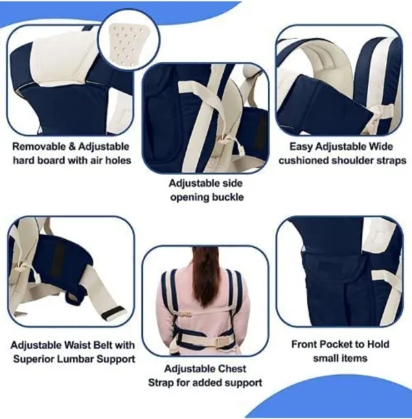 Smilykid_4-In-1_Adjustable_Cum_Kangaroo_Bag/Honeycomb_Texture_Sling/Back/Front_Baby_Carrier_Blue,_Front_Carry_Facing_In