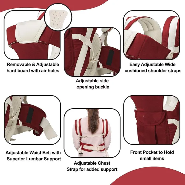 Anicare_Adjustable_Baby_Carry_Bag_4_In_1_Positions_For_0_To_3_Year_With_Safety_Belt_Baby_Carrier_Maroon,_Front_Carry_Facing_In