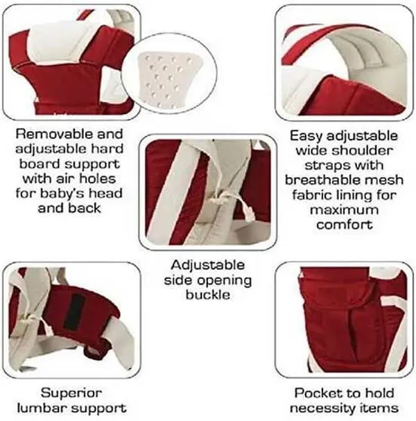 Drize_4-In-1_Adjustable_Cum_Kangaroo_Bag/Honeycomb_Texture_Sling/Back/Front_Baby_Carrier_Maroon,_Front_Carry_Facing_In