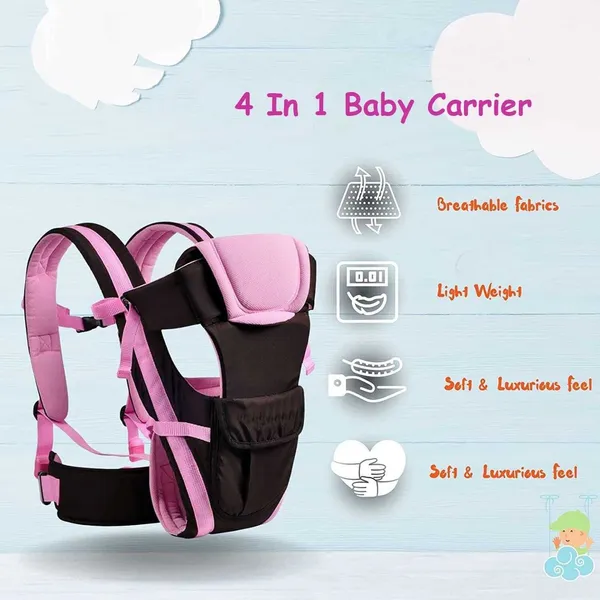Herchoice_4-In-1_Adjustable_Cum_Kangaroo_Bag/Honeycomb_Texture_Sling/Back/Front_Baby_Cuddler_(Pink,_Front_Carry_Facing_In)