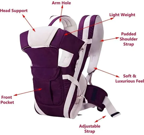 Suanikids_4-In-1_Adjustable_Cum_Kangaroo_Bag/Honeycomb_Texture_Sling/Back/Front_Baby_Carrier_Purple,_Front_Carry_Facing_In