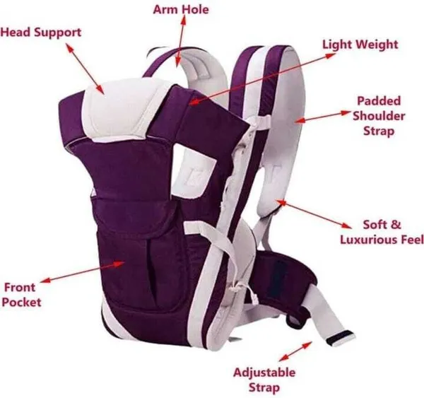 Herchoice_4-In-1_Adjustable_Cum_Kangaroo_Bag/Honeycomb_Texture_Sling/Back/Front_Baby_Carrier_Purple,_Front_Carry_Facing_In