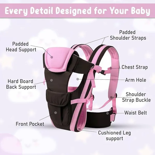 Suanikids_4-In-1_Adjustable_Cum_Kangaroo_Bag/Honeycomb_Texture_Sling/Back/Front_Baby_Cuddler_Baby_Pink,_Front_Carry_Facing_In