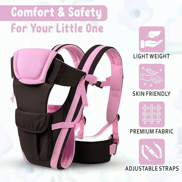 Suanikids_4-In-1_Adjustable_Cum_Kangaroo_Bag/Honeycomb_Texture_Sling/Back/Front_Baby_Cuddler_Baby_Pink,_Front_Carry_Facing_In