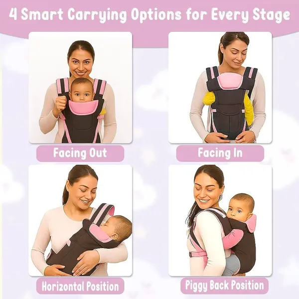 Suanikids_4-In-1_Adjustable_Cum_Kangaroo_Bag/Honeycomb_Texture_Sling/Back/Front_Baby_Cuddler_Baby_Pink,_Front_Carry_Facing_In