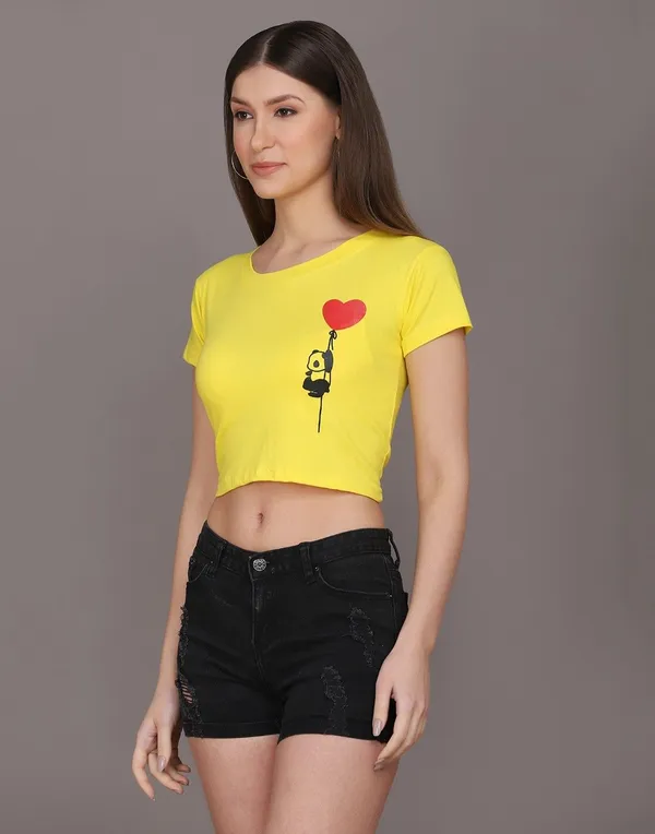 Baawdi_Printed_Women_Round_Neck_Yellow_T-Shirt