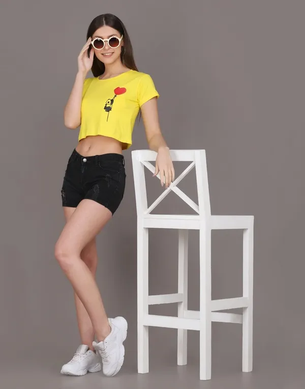 Baawdi_Printed_Women_Round_Neck_Yellow_T-Shirt