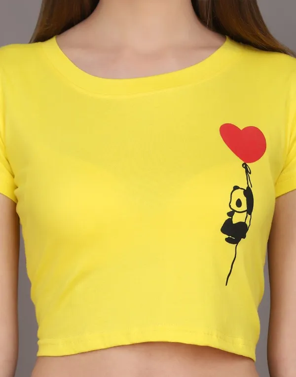 Baawdi_Printed_Women_Round_Neck_Yellow_T-Shirt