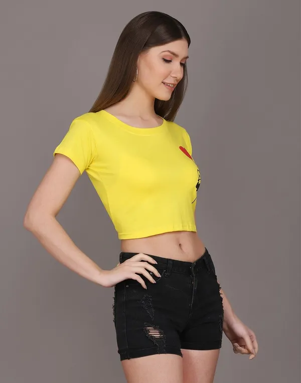 Baawdi_Printed_Women_Round_Neck_Yellow_T-Shirt