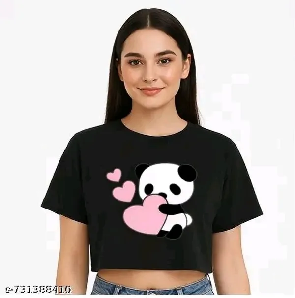 Npms_Oversese_Graphic_Print,_Cartoon_Women_Round_Neck_Black_T-Shirt