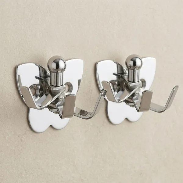 Silver_Stainless_Steel_Chrome_Butterfly_Wall_Mounted_Dual_Hook_Pack_Of_2