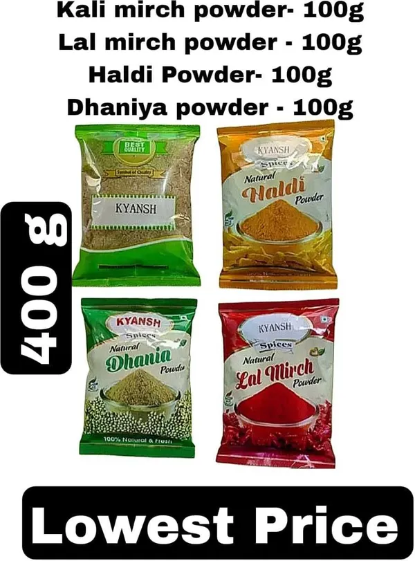 Kyansh_Masala_Combo_Of_Haldi_Powder,_Mirchi_Powder,_Black_Pepper_Powder,_Dhaniya_Powder_(4_X_100_G)