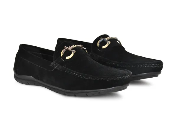 Black_Suede_Metal_Buckle_Slip-On_Loafers_For_Men