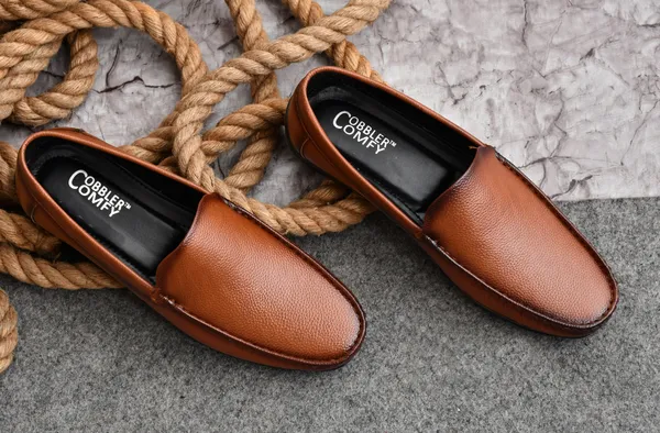 Tan_Leather_Moc-Toe_Slip-On_Loafers_For_Men
