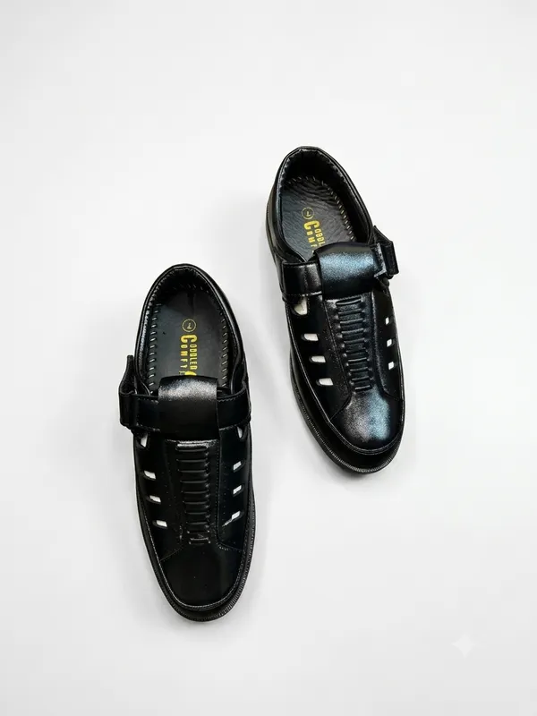 Faux_Leather_Cross_Spark_Roman_Sandal's_Crust_Black