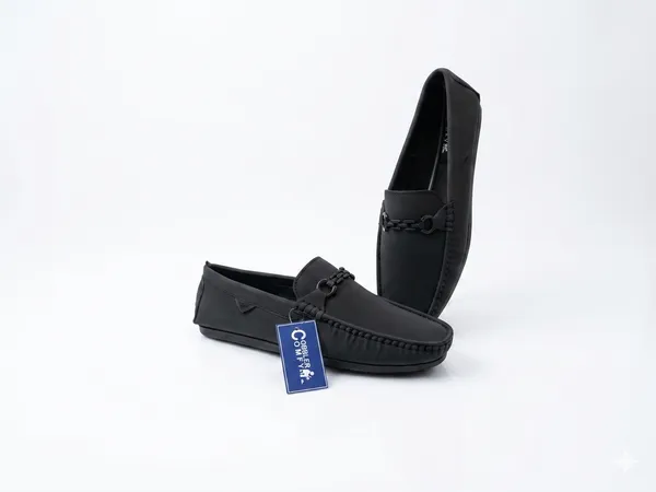 Black_Synthetic_Leather_Chain-Detail_Slip-On_Loafers_For_Men