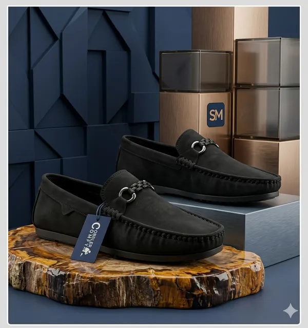 Black_Synthetic_Leather_Chain-Detail_Slip-On_Loafers_For_Men