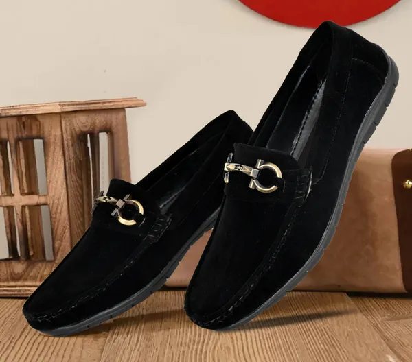 Black_Suede_Metal_Buckle_Slip-On_Loafers_For_Men