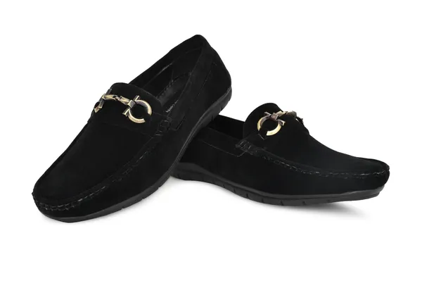 Black_Suede_Metal_Buckle_Slip-On_Loafers_For_Men