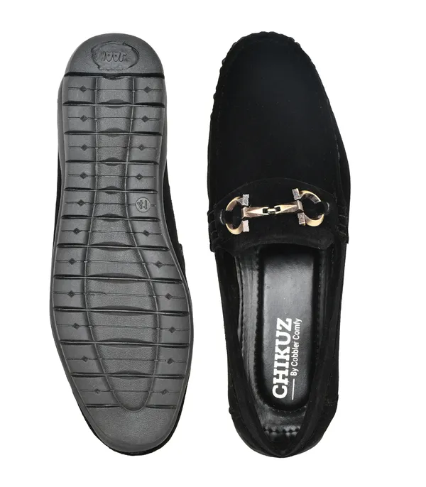 Black_Suede_Metal_Buckle_Slip-On_Loafers_For_Men