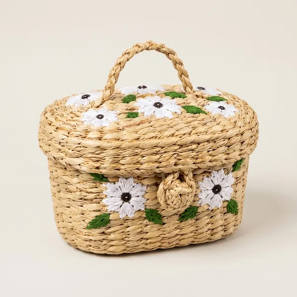 Natural_Seagrass_Floral_Embroidered_Oval_Storage_Basket_With_Lid