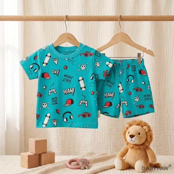 Unisex_Graffiti_Doodle_Print_Cotton_T_Shirt_And_Shorts_Co_Ord_Set