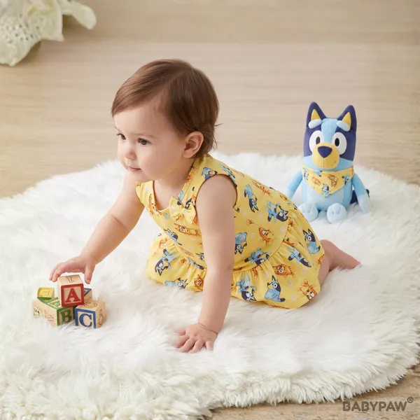 Girls_Bluey_And_Kitty_Print_Sleeveless_Drop_Waist_Frock_With_Shoulder_Bow_-_Pack_Of_2