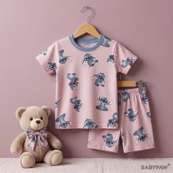 Unisex_Mauve_Pink_Cartoon_Cotton_T_Shirt_And_Shorts_Co_Ord_Set