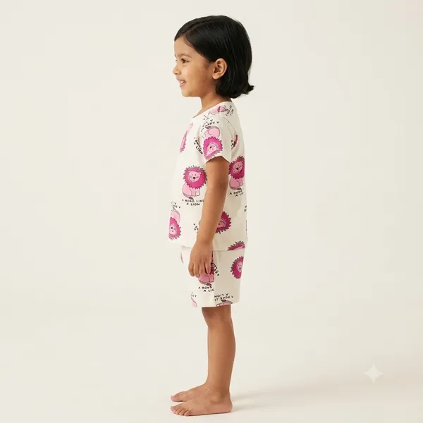 Unisex_Cartoon_Lion_Print_Cotton_T_Shirt_And_Shorts_Co_Ord_Set