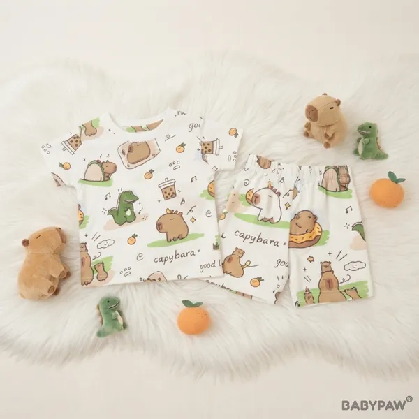 Unisex_Cute_Capybara_Cotton_T_Shirt_And_Shorts_Co_Ord_Set