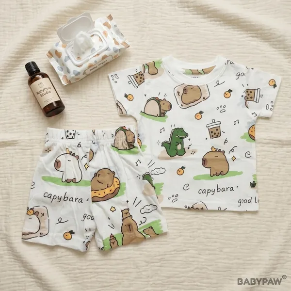 Unisex_Cute_Capybara_Cotton_T_Shirt_And_Shorts_Co_Ord_Set