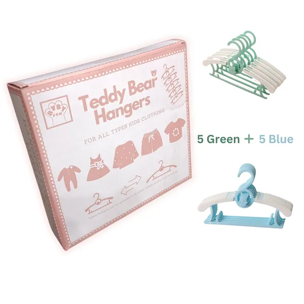 Teddy_Bear_Extendable_Stackable_Anti_Slip_Cute_Clothes_Hangers_For_Kids_{5_Blue_+_5_Green_Pack_Of_10}_-_Gift_Box