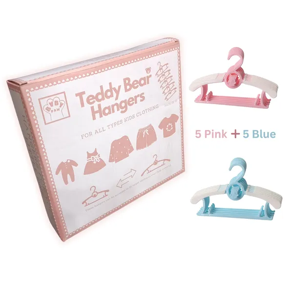 Teddy_Bear_Extendable_Stackable_Anti_Slip_Cute_Clothes_Hangers_For_Kids_{5_Pink_+_5_Blue_Pack_Of_10}_-_Gift_Box