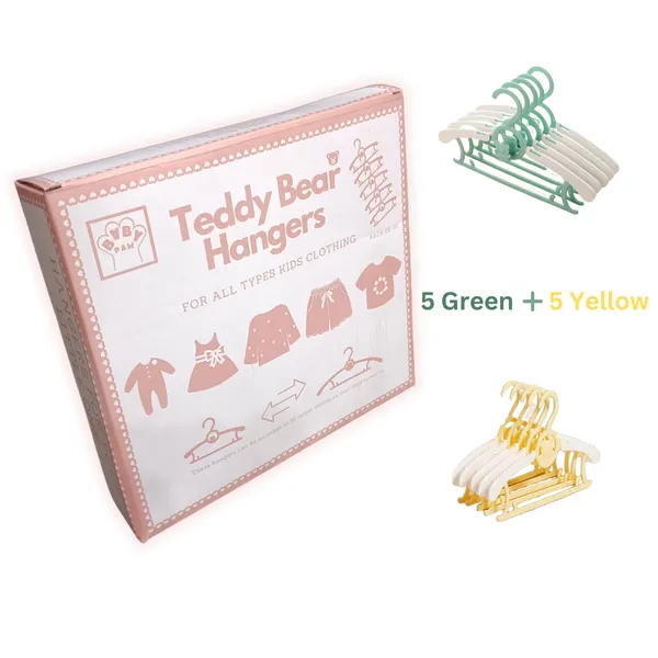 Teddy_Bear_Extendable_Stackable_Anti_Slip_Cute_Clothes_Hangers_For_Kids_{5_Yellow_+_5_Green_Pack_Of_10}_-_Gift_Box