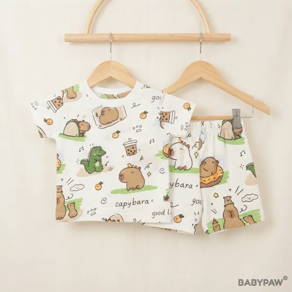 Unisex_Cute_Capybara_Cotton_T_Shirt_And_Shorts_Co_Ord_Set