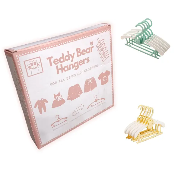 Teddy_Bear_Extendable_Stackable_Anti_Slip_Cute_Clothes_Hangers_For_Kids_{5_Yellow_+_5_Green_Pack_Of_10}_-_Gift_Box