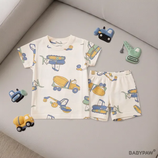 Unisex_Little_Builder'S_Trucks_Cotton_T_Shirt_And_Shorts_Co_Ord_Set