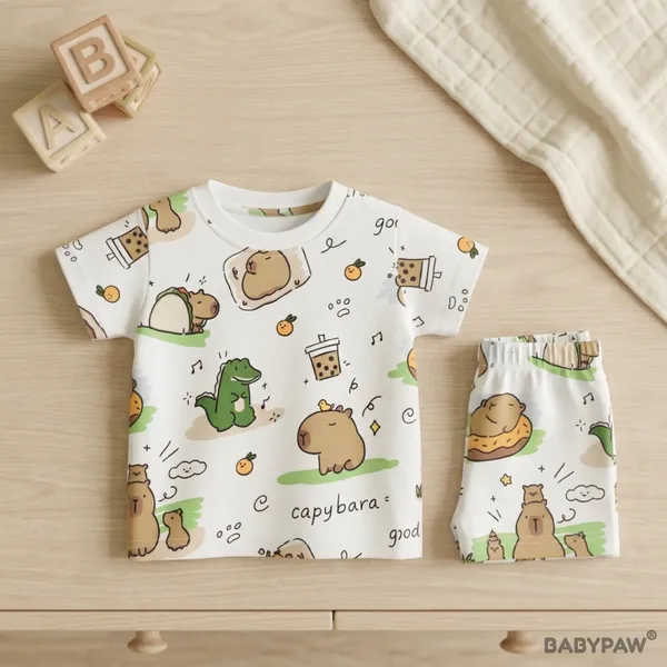 Unisex_Cute_Capybara_Cotton_T_Shirt_And_Shorts_Co_Ord_Set