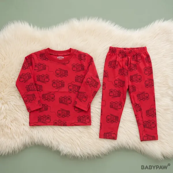 Unisex_Fire_Truck_Cartoon_Cotton_Full_Sleeve_T_Shirt_and_Payjamas_Co_Ord_Set