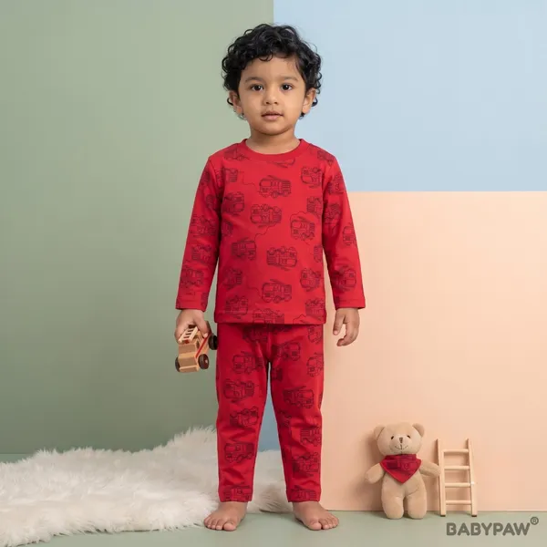Unisex_Fire_Truck_Cartoon_Cotton_Full_Sleeve_T_Shirt_and_Payjamas_Co_Ord_Set