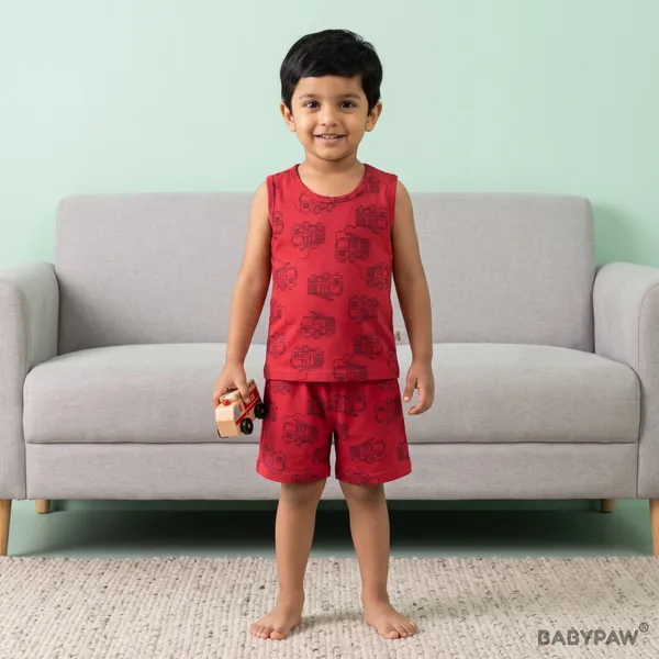 Unisex_Fire_Truck_Printed_Cotton_Co_Ord_Set