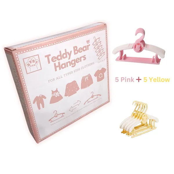 Teddy_Bear_Extendable_Stackable_Anti_Slip_Cute_Clothes_Hangers_For_Kids_{5_Pink_+_5_Yellow_Pack_Of_10}_-_Gift_Box