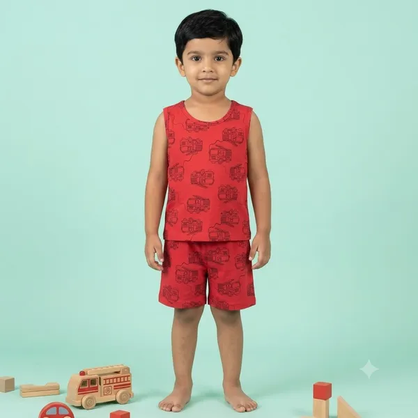Unisex_Fire_Truck_Printed_Cotton_Co_Ord_Set