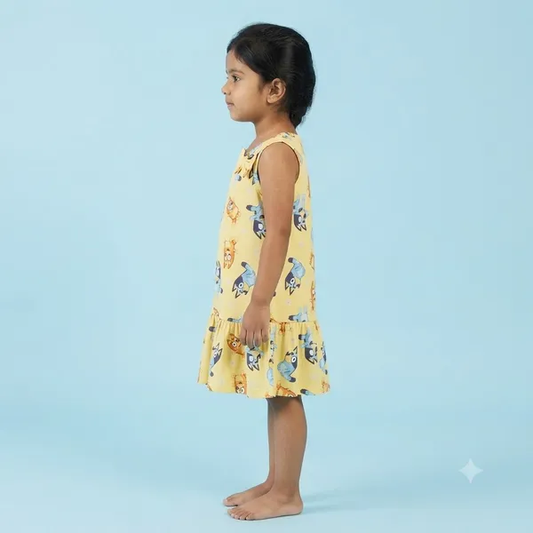 Bluey_Bingo_Cartoon_Print_Sleeveless_Drop_Waist_Frock_With_Shoulder_Bow_For_Girls