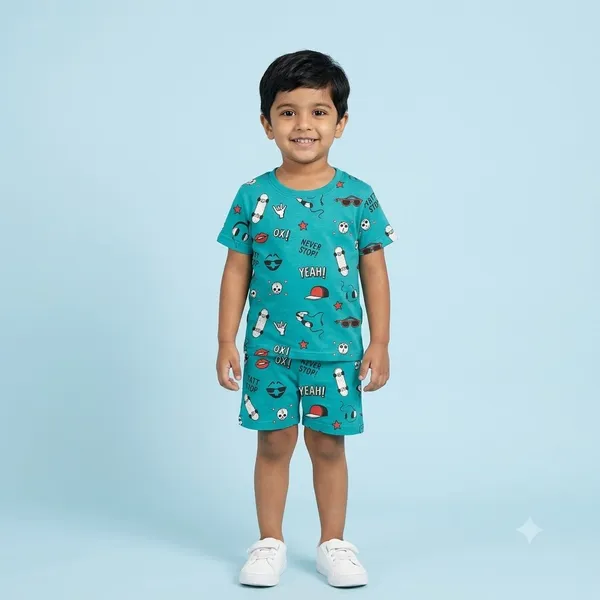 Unisex_Graffiti_Doodle_Print_Cotton_T_Shirt_And_Shorts_Co_Ord_Set