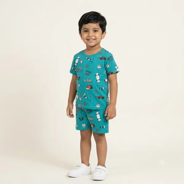 Unisex_Graffiti_Doodle_Print_Cotton_T_Shirt_And_Shorts_Co_Ord_Set