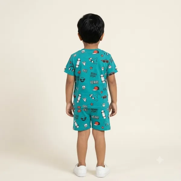 Unisex_Graffiti_Doodle_Print_Cotton_T_Shirt_And_Shorts_Co_Ord_Set
