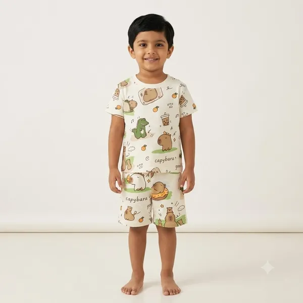 Unisex_Cute_Capybara_Cotton_T_Shirt_And_Shorts_Co_Ord_Set