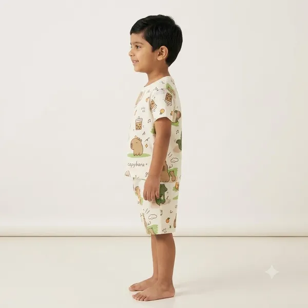 Unisex_Cute_Capybara_Cotton_T_Shirt_And_Shorts_Co_Ord_Set